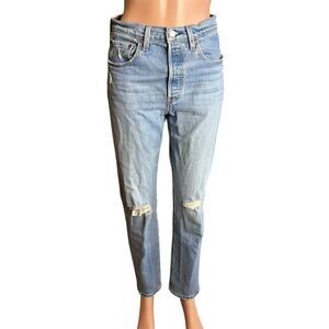 Levi’s Women’s 501 Button Fly Red Tab Jeans 26 x 30 Destroyed Knees High Rise